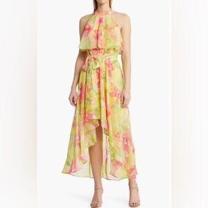 Eliza J Floral High-Low Chiffon Dress
